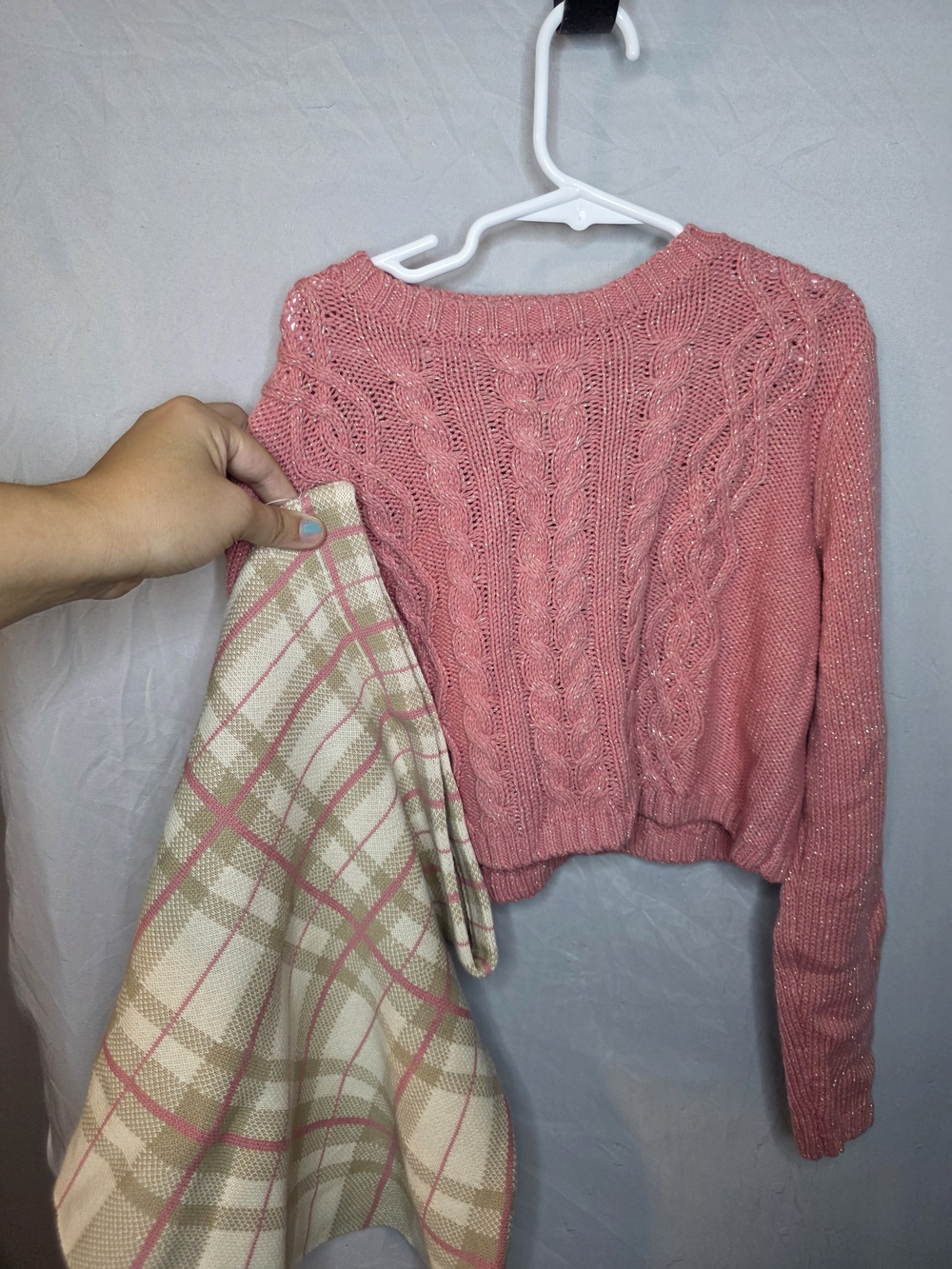 cupcakes & cashmere Girls Pink Cable Knit Crewneck Matching Set